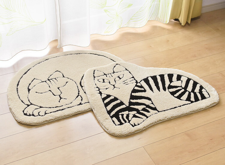 アスワン 玄関マット スッシー・セバスチャン 変形 リサラーソン 猫 赤