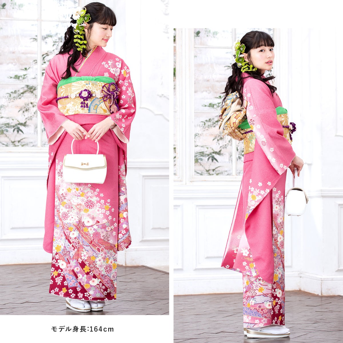 振袖セット 販売 ピンク 金色 ラメ 桜 菊 熨斗 金通し 絵羽柄 正絹