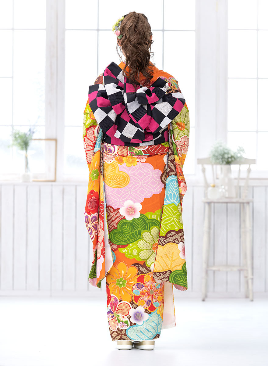 振袖 帯締め 半襟 セット 成人式 販売 日本製 7点セット 絵羽柄 橙色