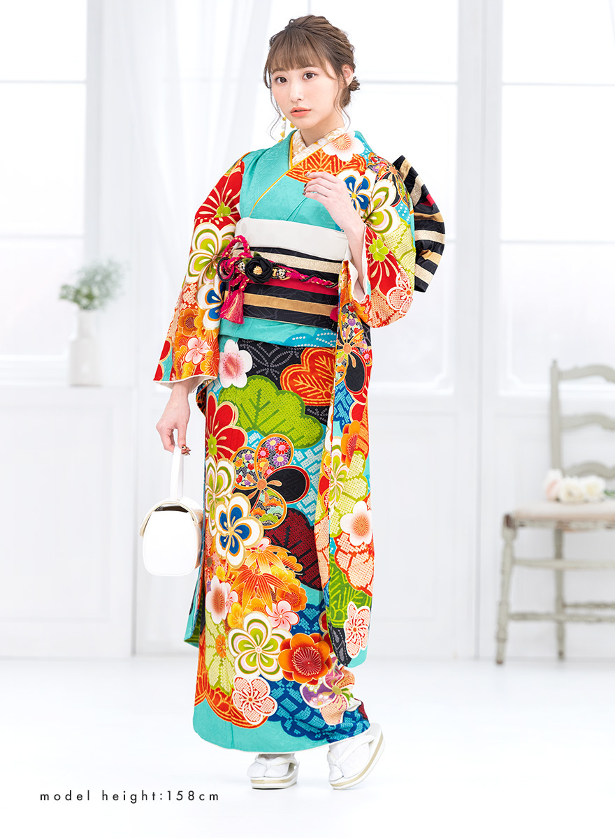 振袖 帯締め 半襟 セット 成人式 販売 日本製 7点セット 絵羽柄 水色系