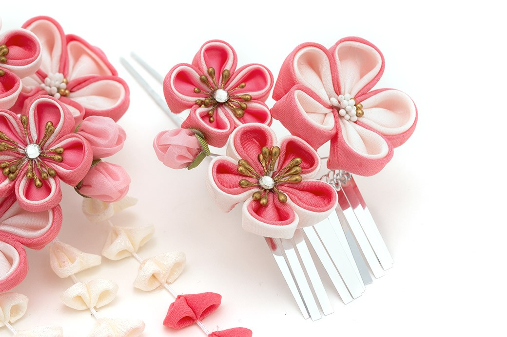 SOUBIEN（創美苑） 簪 かんざし 2点セット ピンク 白 梅 藤 花 蕾