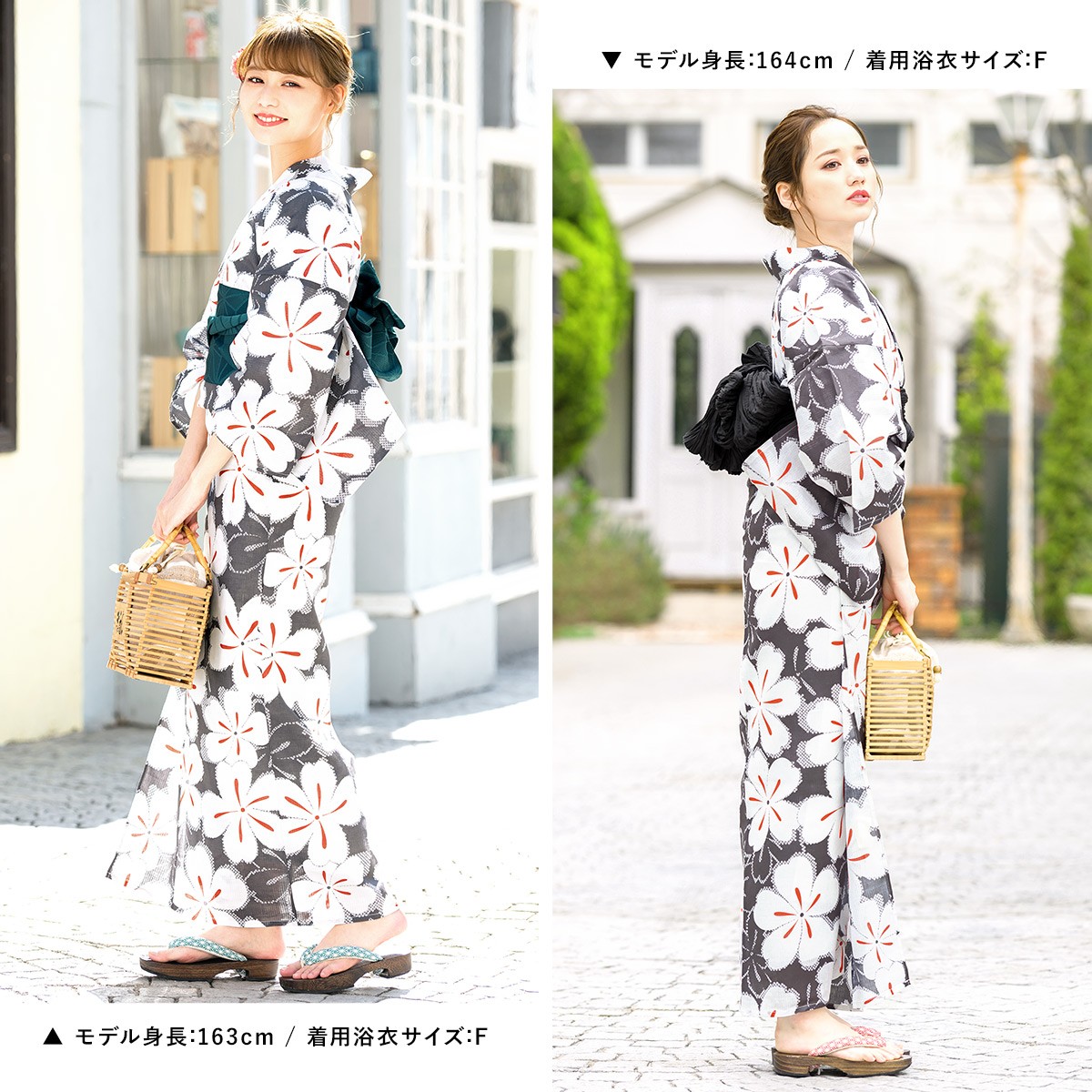 SOUBIEN（創美苑） 浴衣セット 40代 3点セット（浴衣/帯/下駄） 灰色