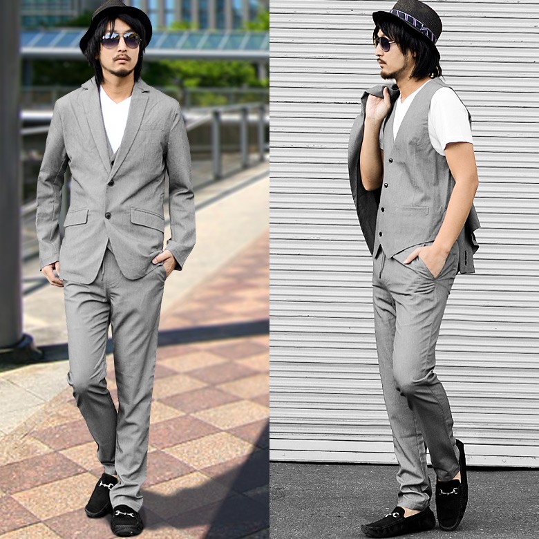 閉店セール】TRストレッチ3ピースセットアップスーツ□メンズ ブラック