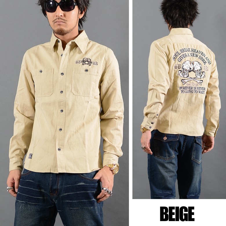 閉店セール】長袖シャツ メンズ デザインステッチミリタリー長袖シャツ