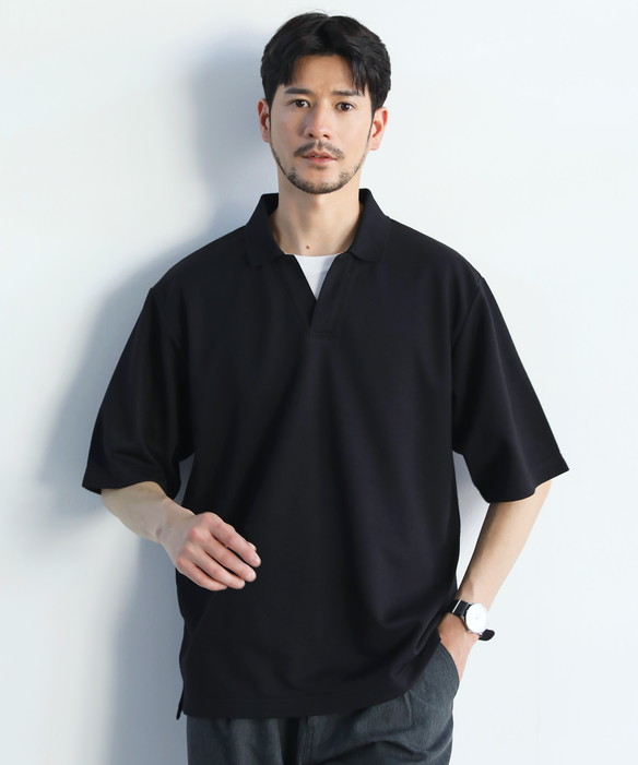 ポロシャツ トップス メンズ 夏 半袖 5分袖 スキッパー ゆったり 抗菌