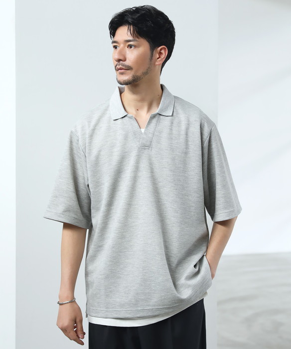 ポロシャツ トップス メンズ 夏 半袖 5分袖 スキッパー ゆったり 抗菌