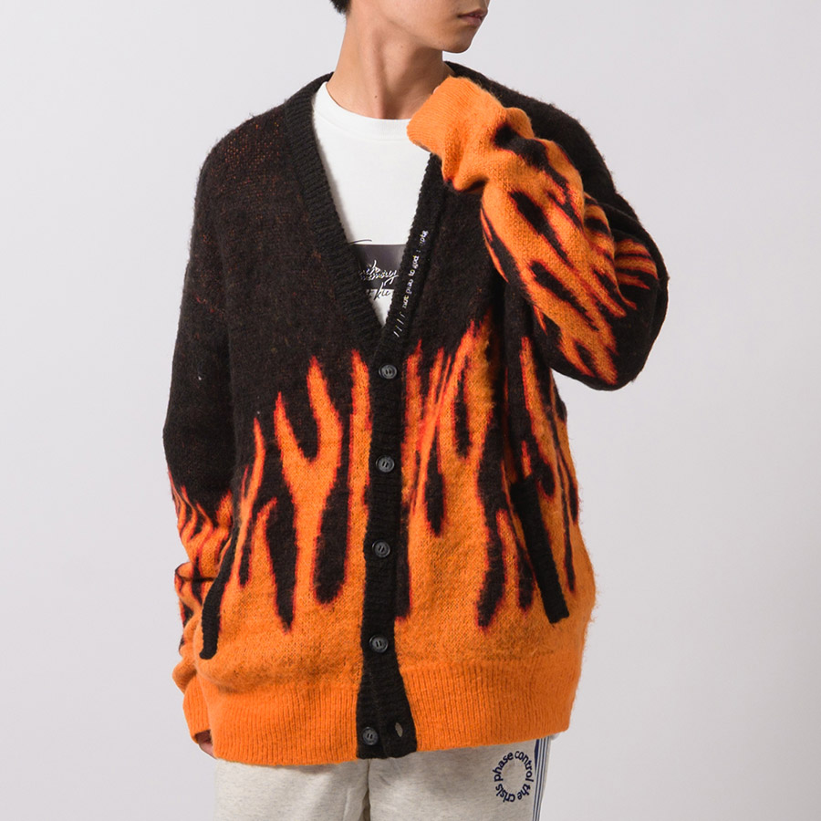 RE730 モヘアタッチ総柄ビッグカーディガン メンズ ビッグシルエット