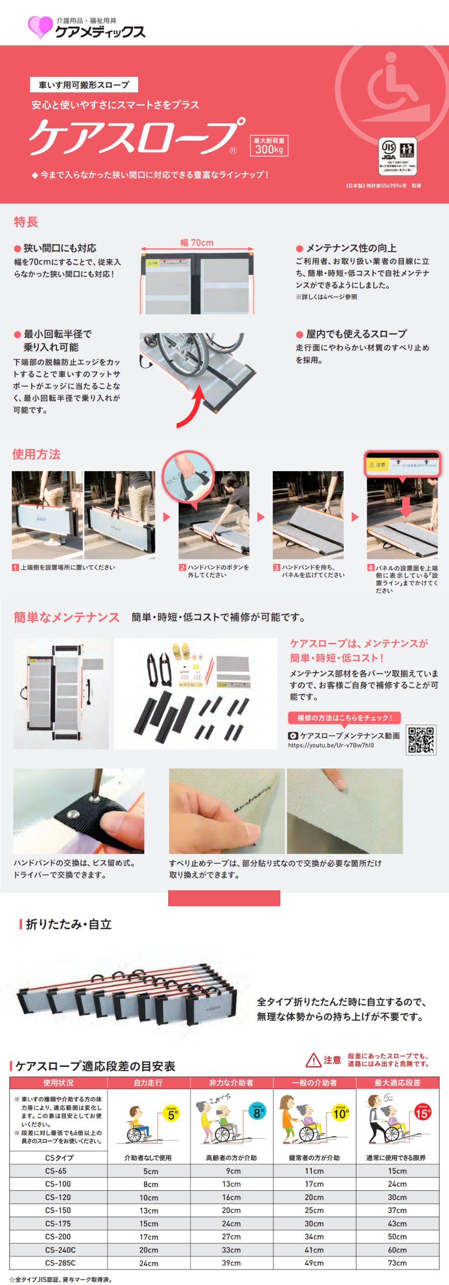 可搬形スロープ ケアスロープ ケアメディックス 幅70cm×長さ200cm (2m
