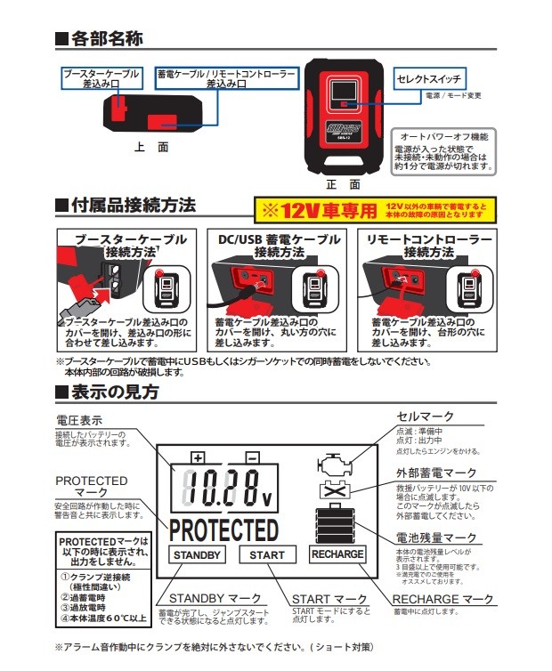 SBR-12 スーパー バッテリー レスキュー キャパシター式 ジャンプ