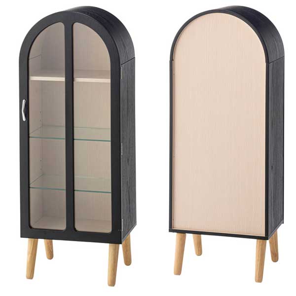 キャビネット 木製 北欧 収納 ガラス扉 ラック アーチ型 コレクション