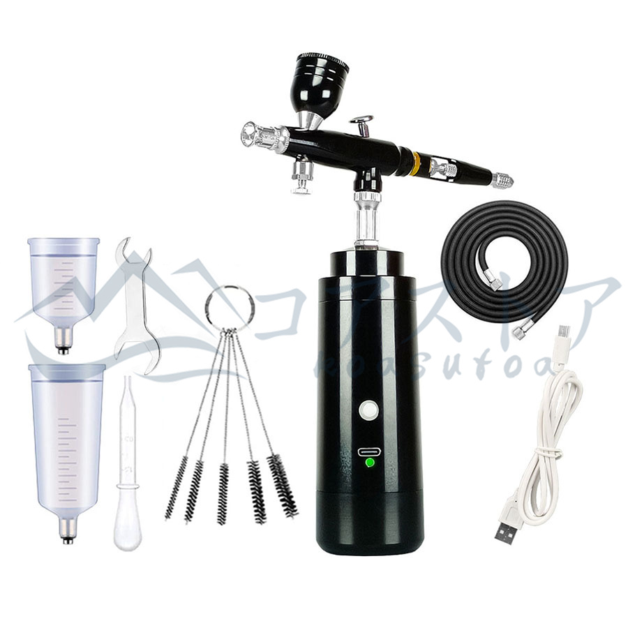 エアブラシ コンプレッサー ハンドピース ダブルアクション USB 充電式