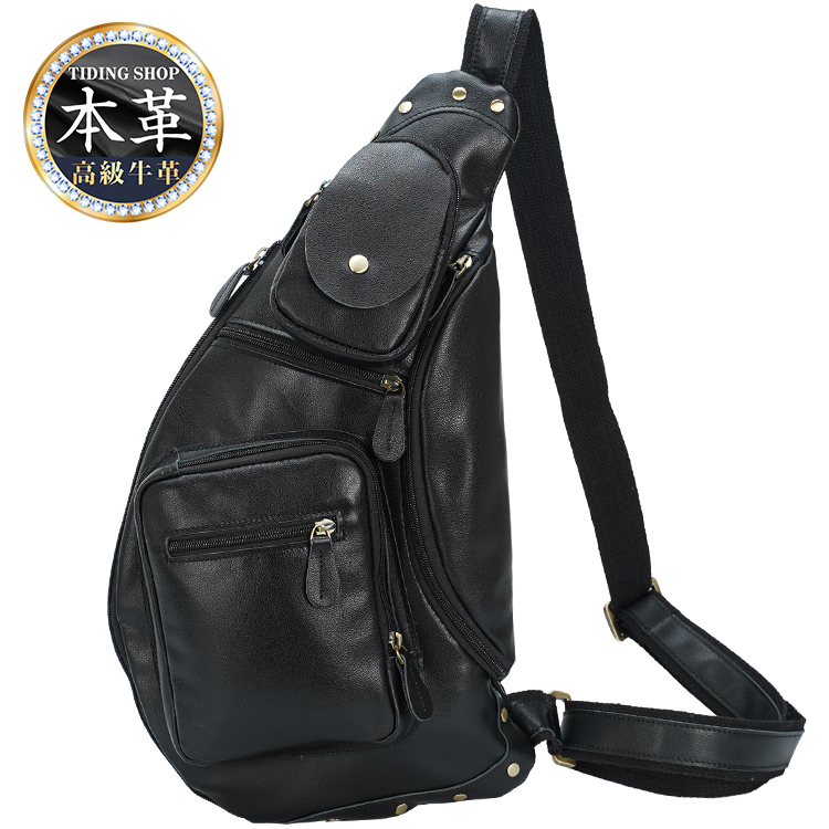 TIDING ポケット多い メッセンジャーバッグ 本革 メンズ ボディバッグ