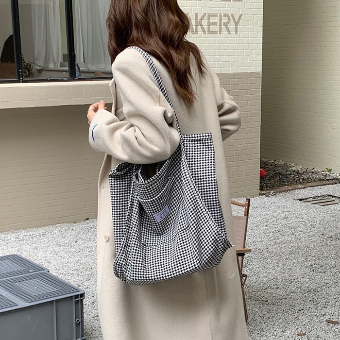 トートバッグ レディース a4 大きめ ギンガムチェック柄 千鳥柄 大容量