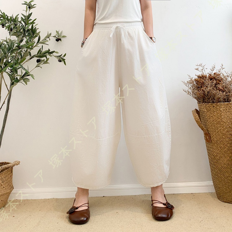 コットンリネン バルーンパンツ サルエルパンツ 綿麻 黒 白 茶色 紺色