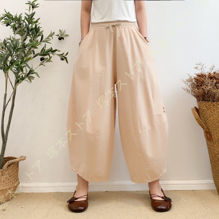 コットンリネン バルーンパンツ サルエルパンツ 綿麻 黒 白 茶色 紺色