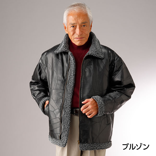 ラム革 パッチワーク ボア ブルゾン - レザー ジャケット アウター 裏