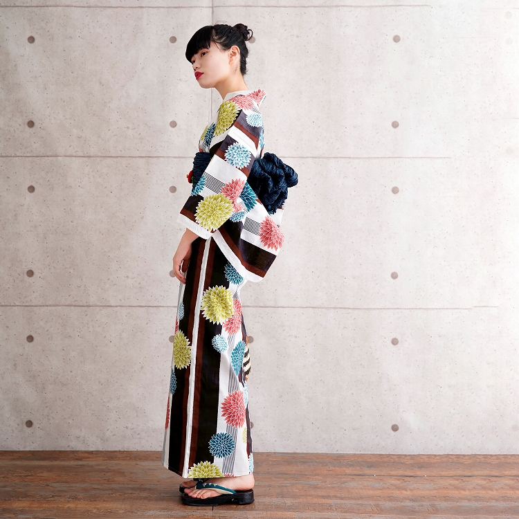 浴衣 レディース セット 3点セット 浴衣/下駄/帯 フリーサイズ 黒