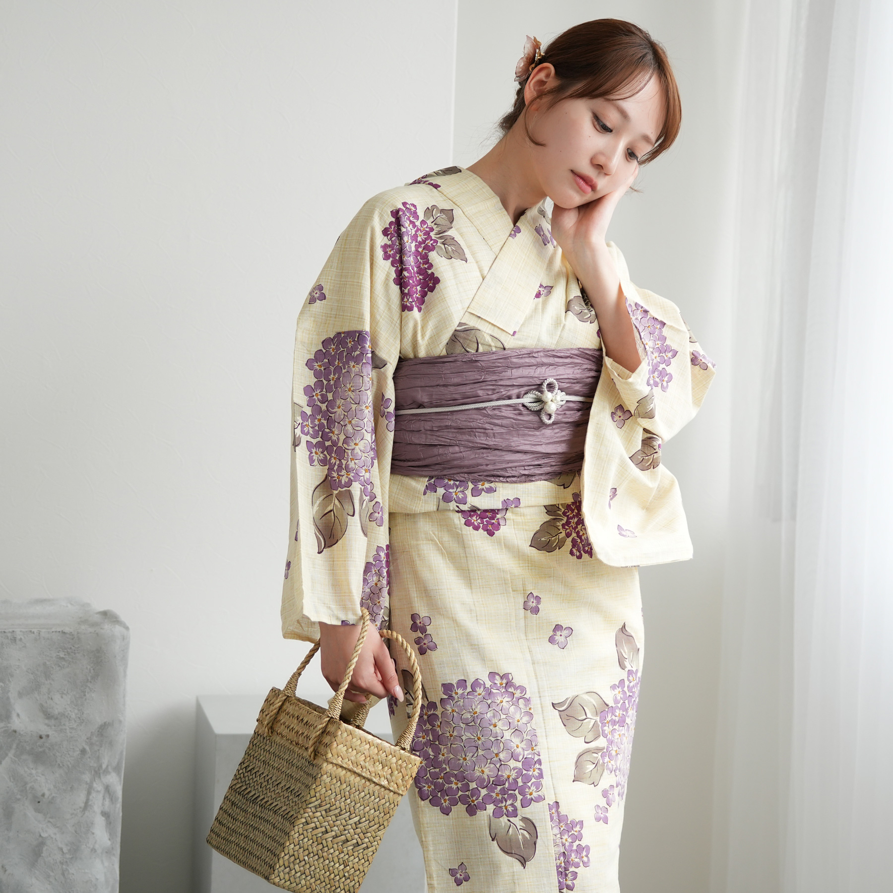 浴衣 セット レディース フリーサイズ 3点セット 浴衣/帯/下駄 紫陽花