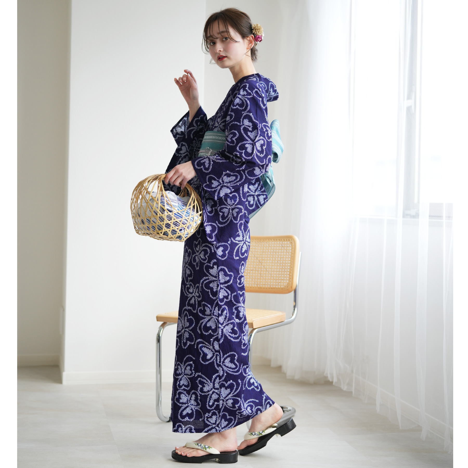 utatane 浴衣 レディース セット 有松絞り 浴衣3点セット 藍色に隠れる