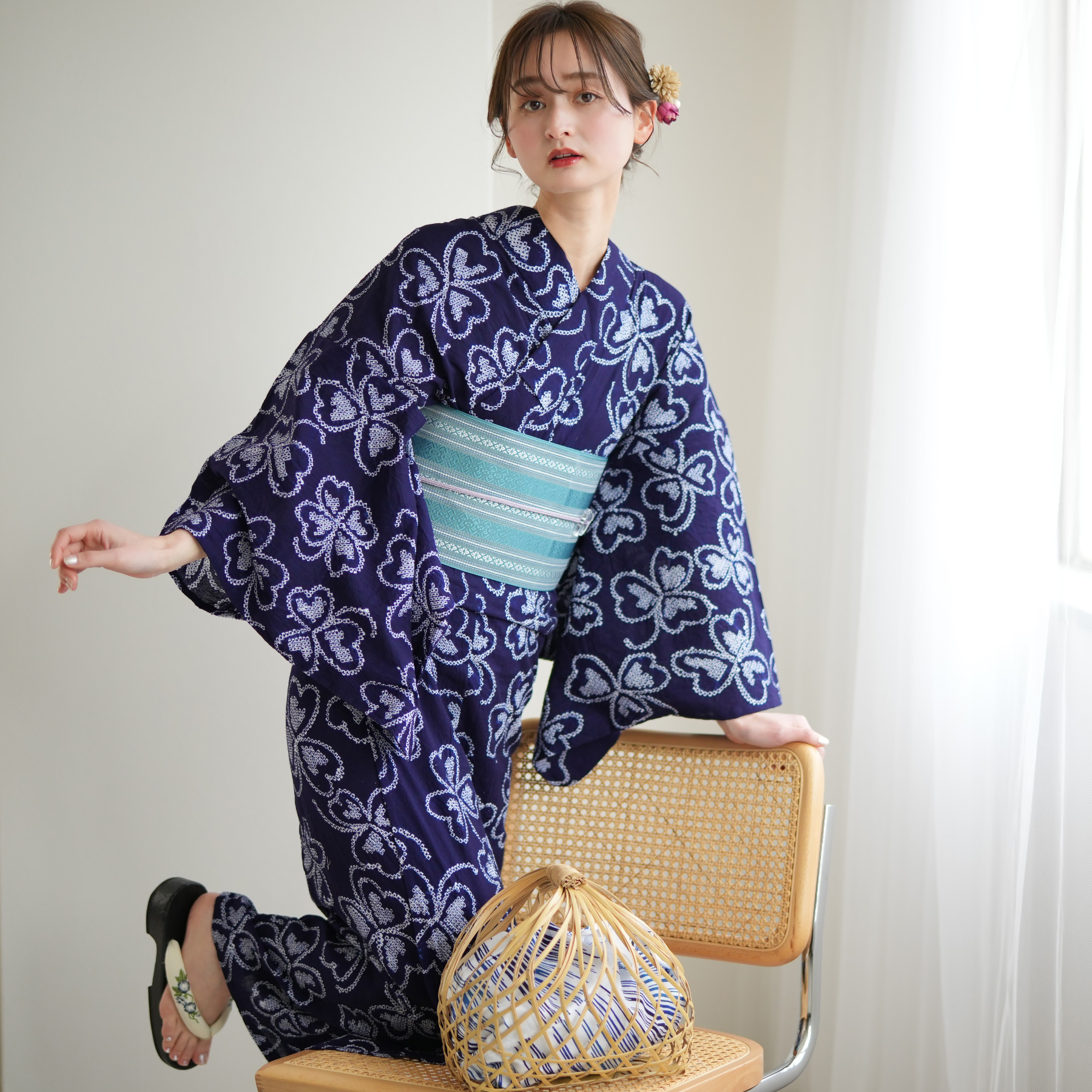 utatane 浴衣 レディース セット 有松絞り 浴衣3点セット 藍色に隠れる