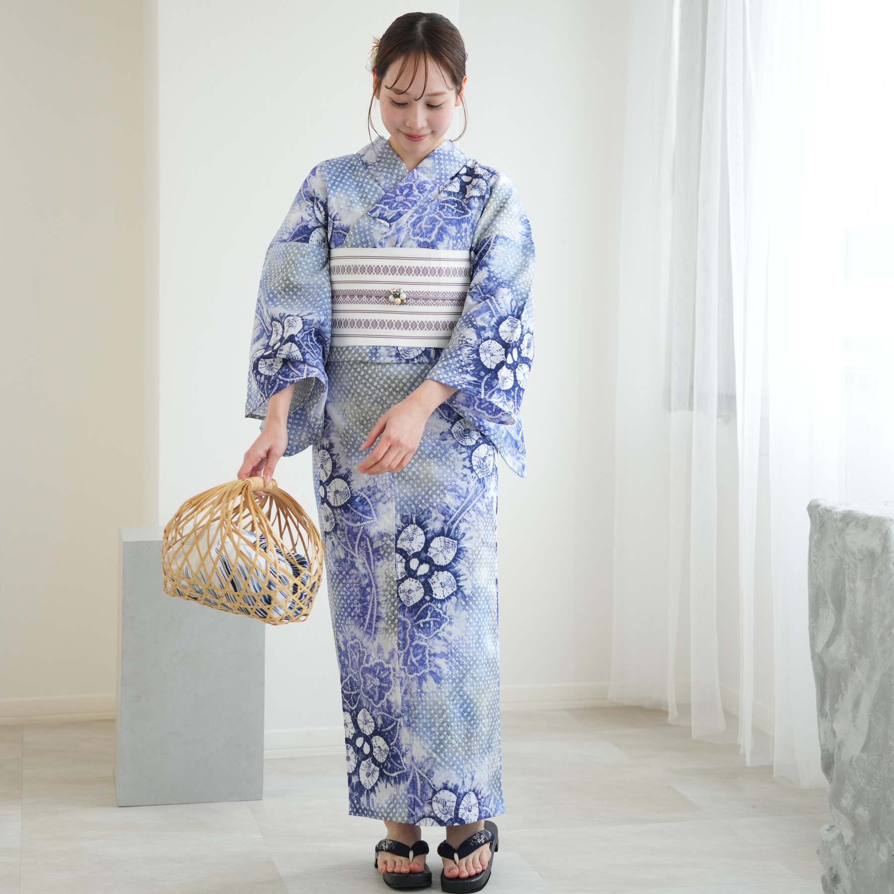 utatane 浴衣 レディース セット 有松絞り 浴衣3点セット 流れる氷の花