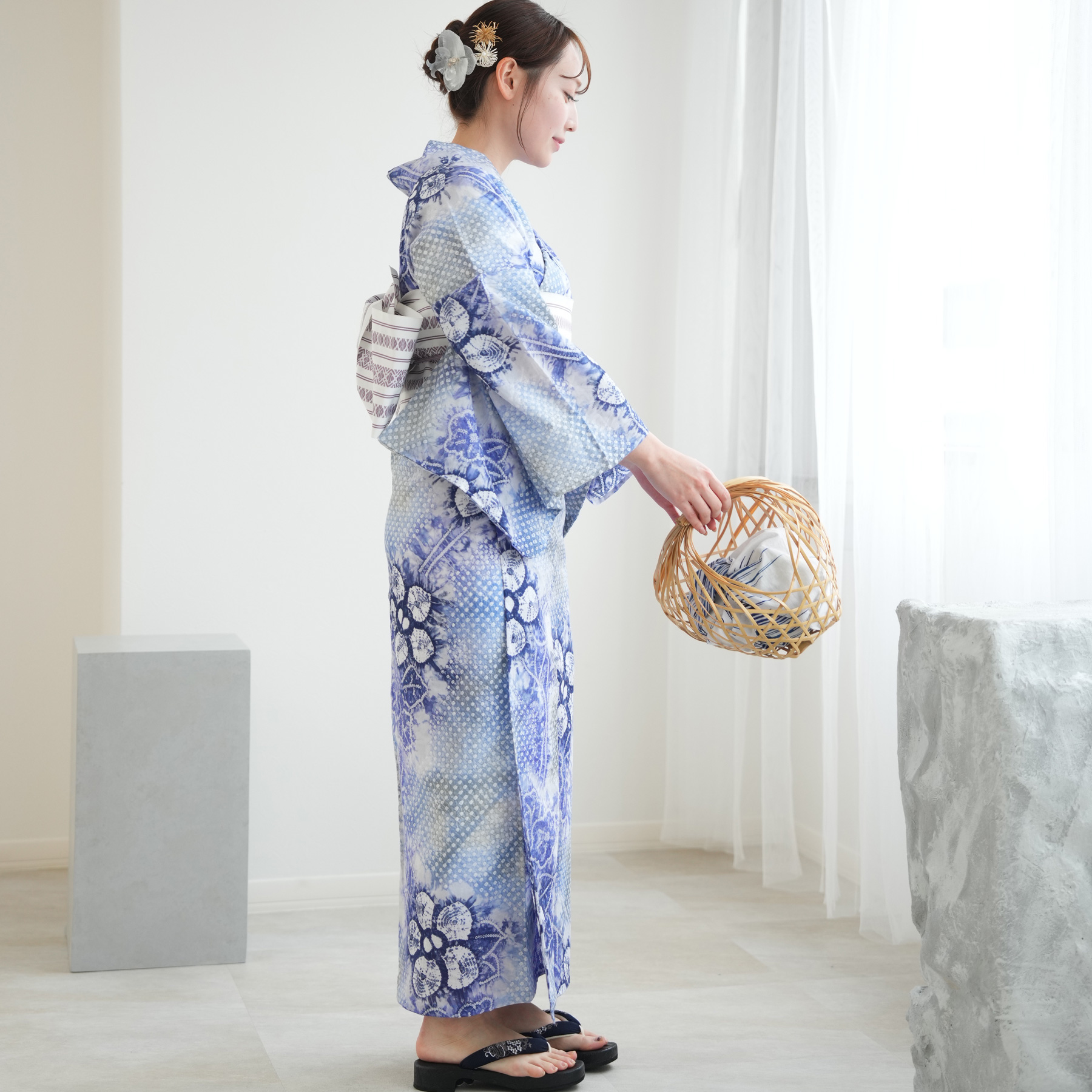 utatane 浴衣 レディース セット 有松絞り 浴衣3点セット 流れる氷の花