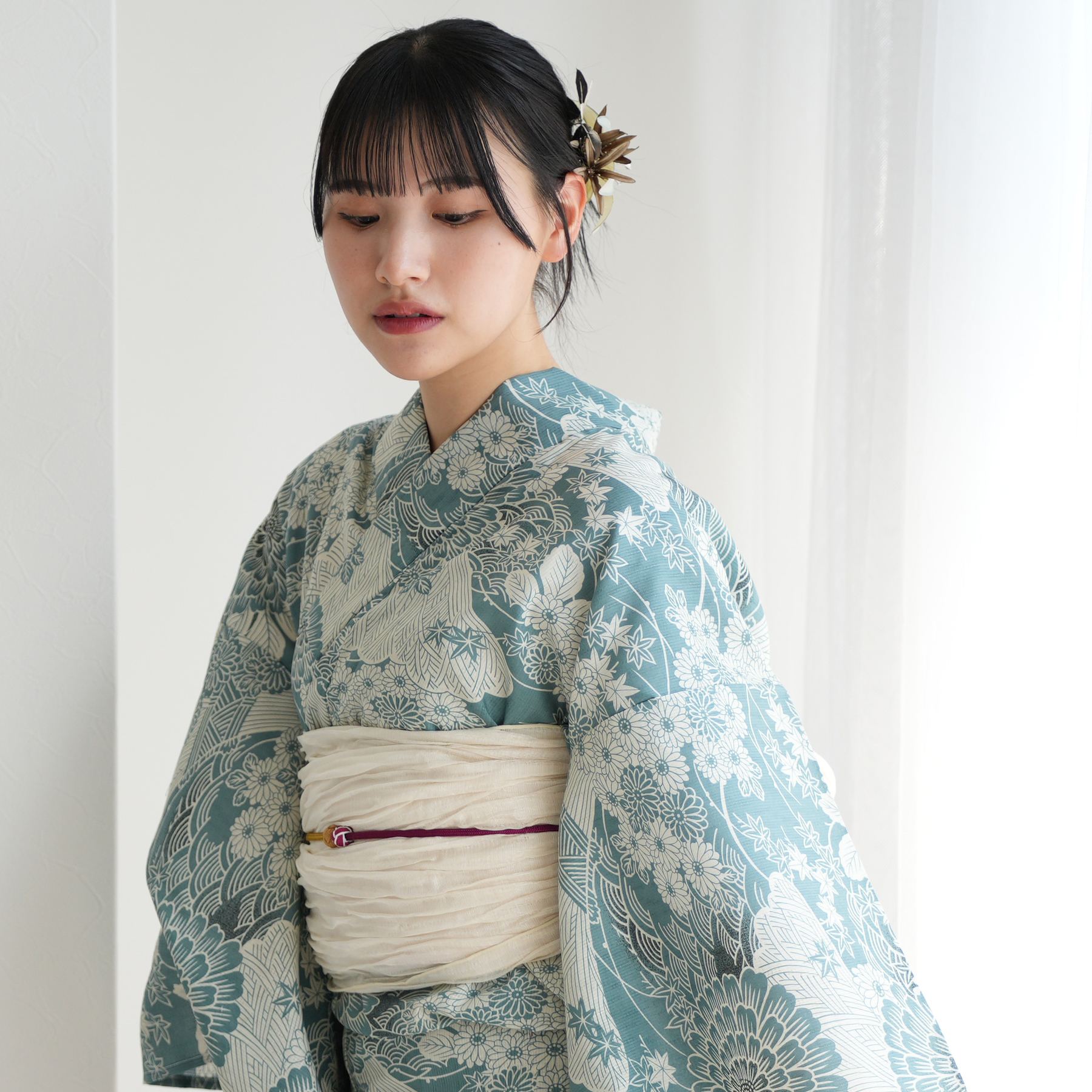 浴衣 レディース セット ひよこ商店 高級変わり織 浴衣3点セット 青碧