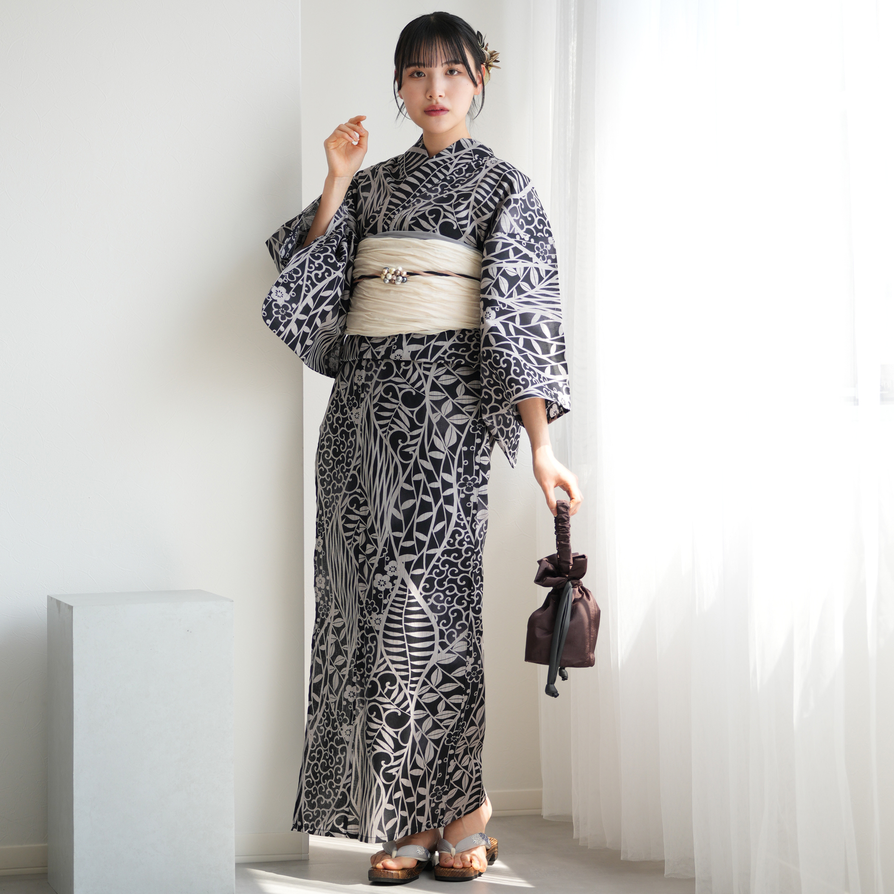 浴衣 レディース セット ニコアンティーク 高級変わり織 浴衣3点セット