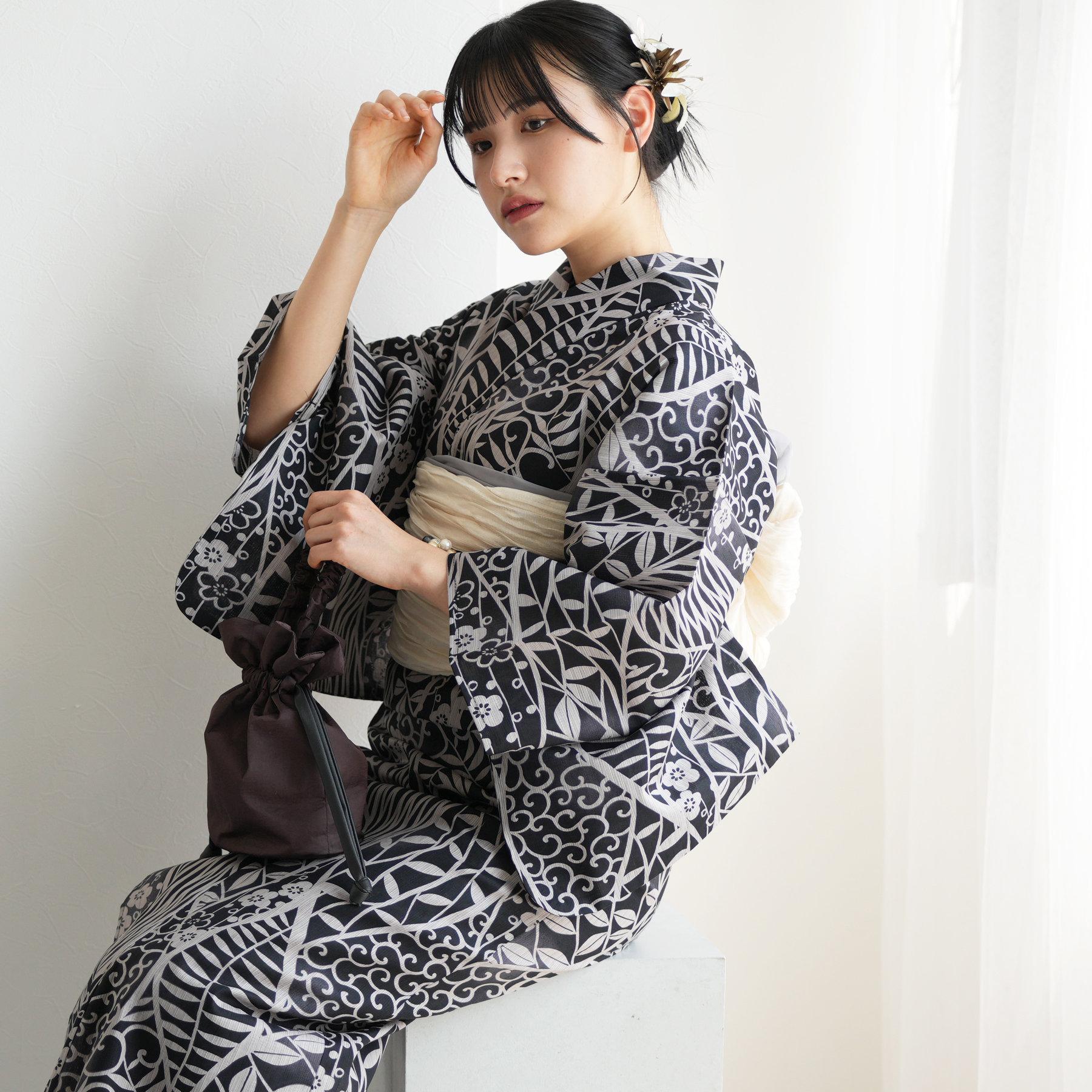 浴衣 レディース セット ニコアンティーク 高級変わり織 浴衣3点セット