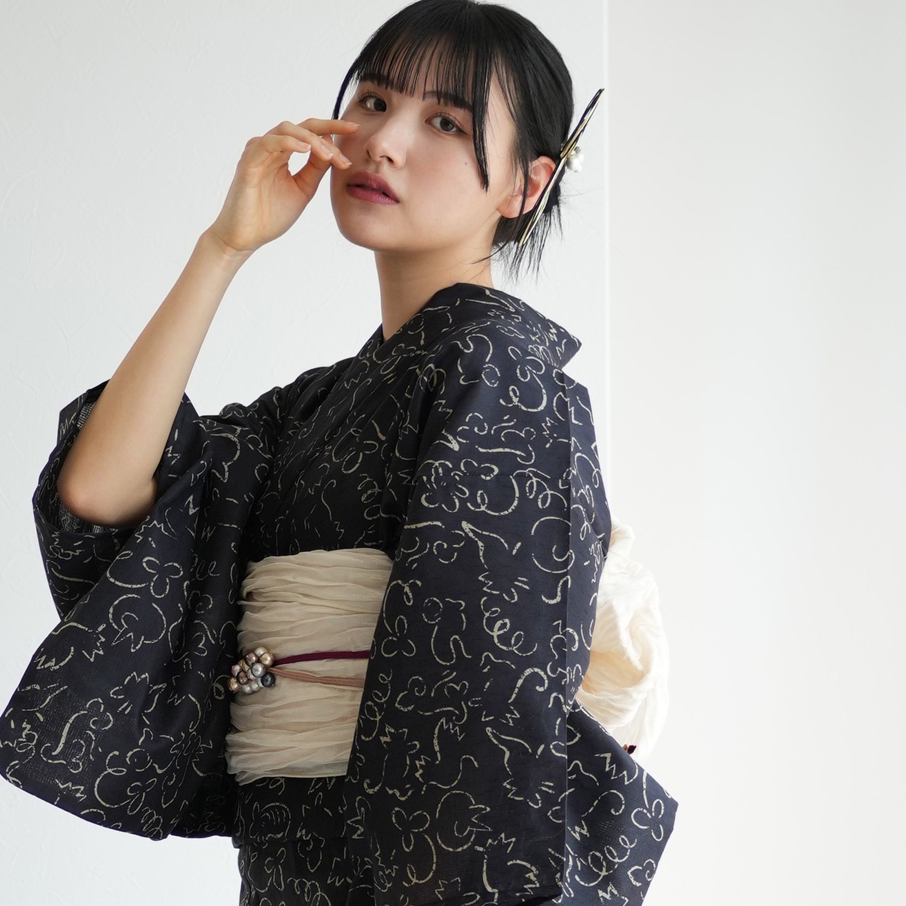 浴衣 セット レディース ニコアンティーク 高級変わり織 浴衣3点セット