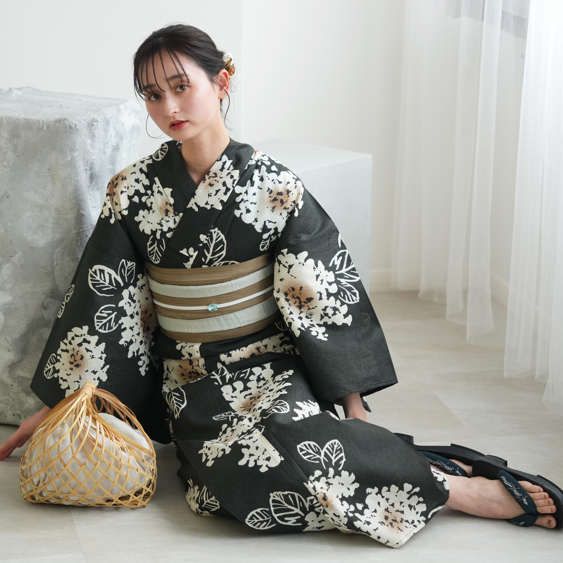 utatane 浴衣 レディース セット 高級変わり織 浴衣3点セット 苔色の