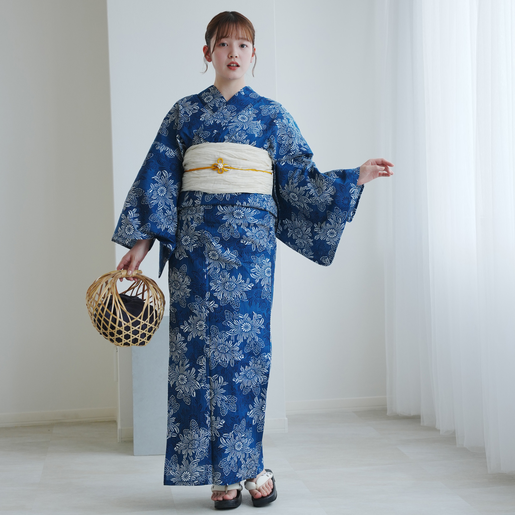 utatane 浴衣 レディース セット 高級変わり織 浴衣3点セット 青藍に