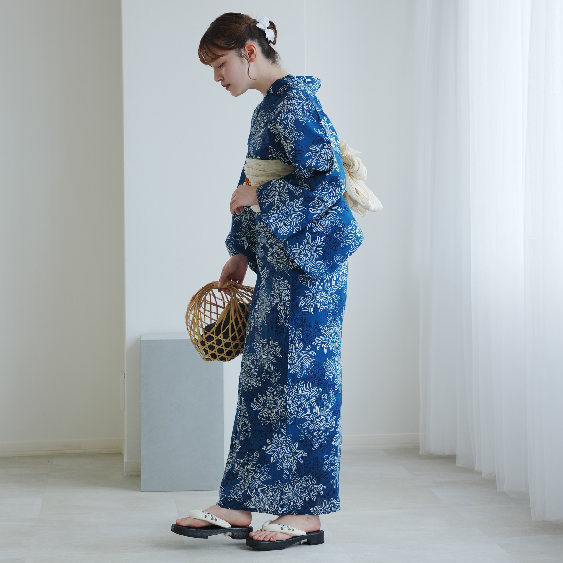 utatane 浴衣 レディース セット 高級変わり織 浴衣3点セット 青藍に