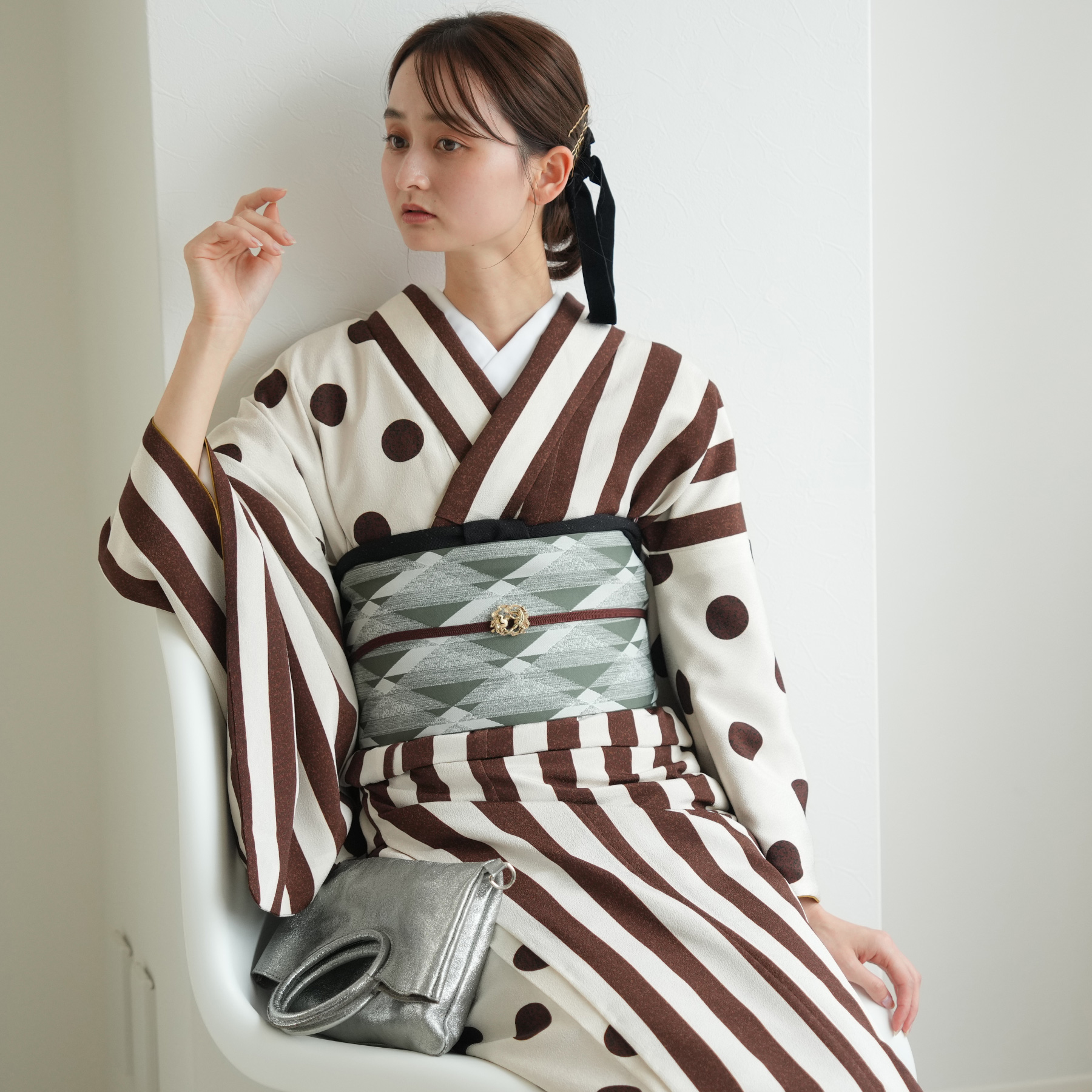 utatane 着物 ポリエステル 単品 レトロ モダン モード ストライプ