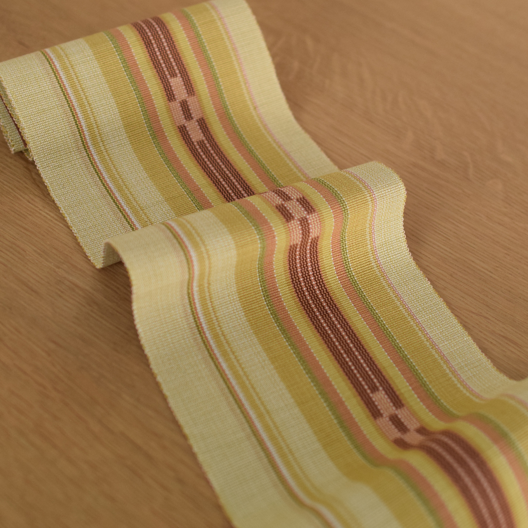 半幅帯 八重山みんさー ミンサー半幅帯 単品 草木染 マスタード 手織り