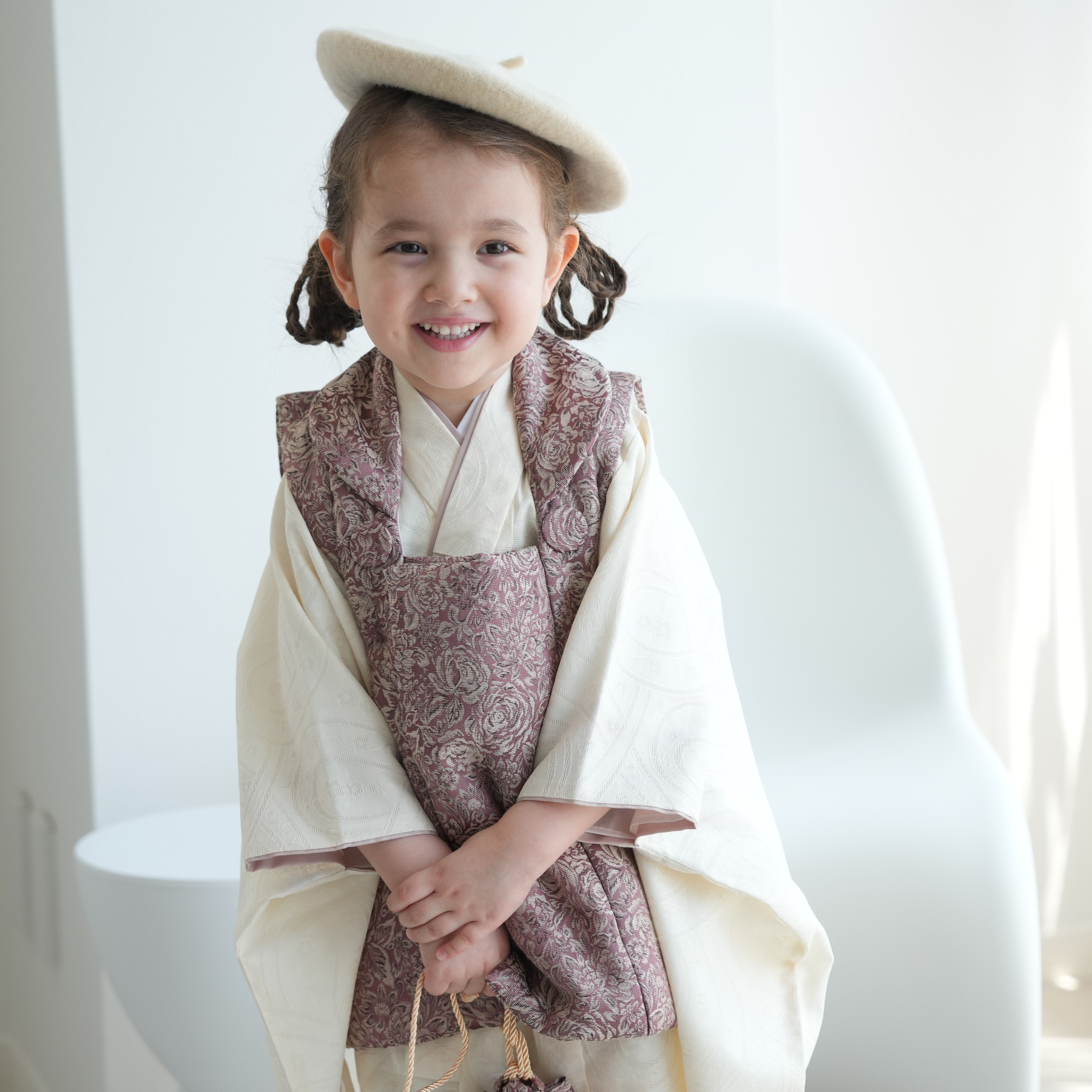 七五三 着物 3歳 女の子 ひよこ商店 kids ベレー帽つき被布フルセット