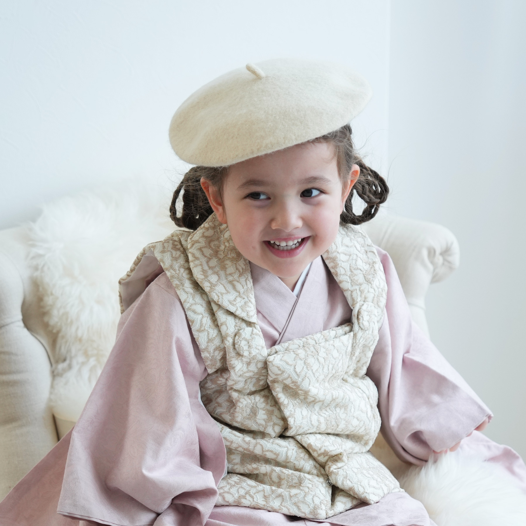 七五三 着物 3歳 女の子 ひよこ商店 kids ベレー帽つき被布フルセット