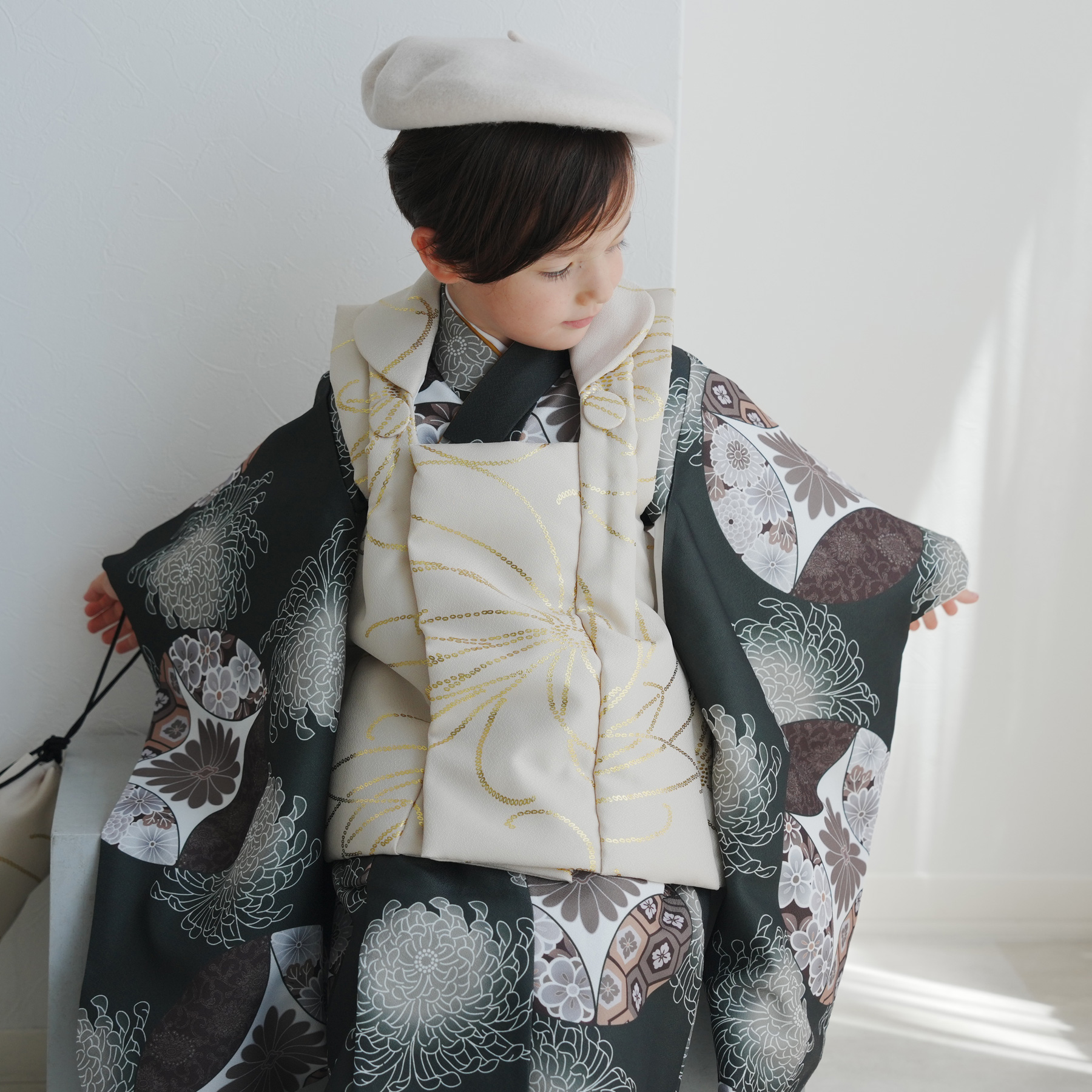 七五三 着物 3歳 男の子 被布 ひよこ商店 kids ベレー帽 被布フル