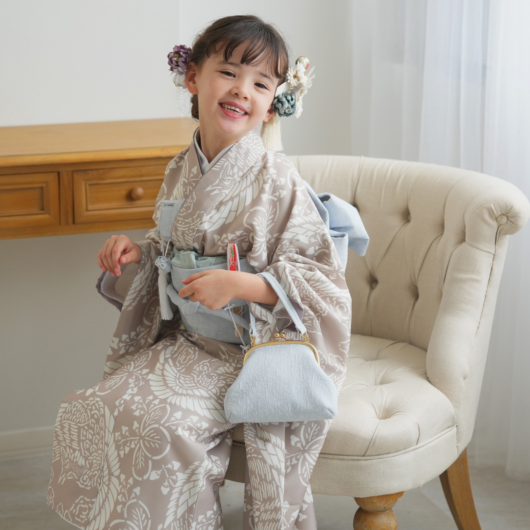 七五三 着物 7歳 フルセット 購入 ひよこ商店 女の子 四つ身 白茶鳳凰