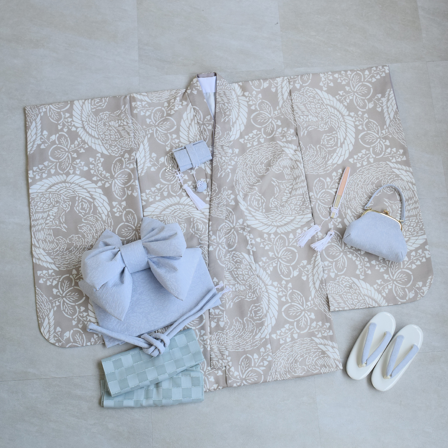 七五三 着物 7歳 フルセット 購入 ひよこ商店 女の子 四つ身 白茶鳳凰