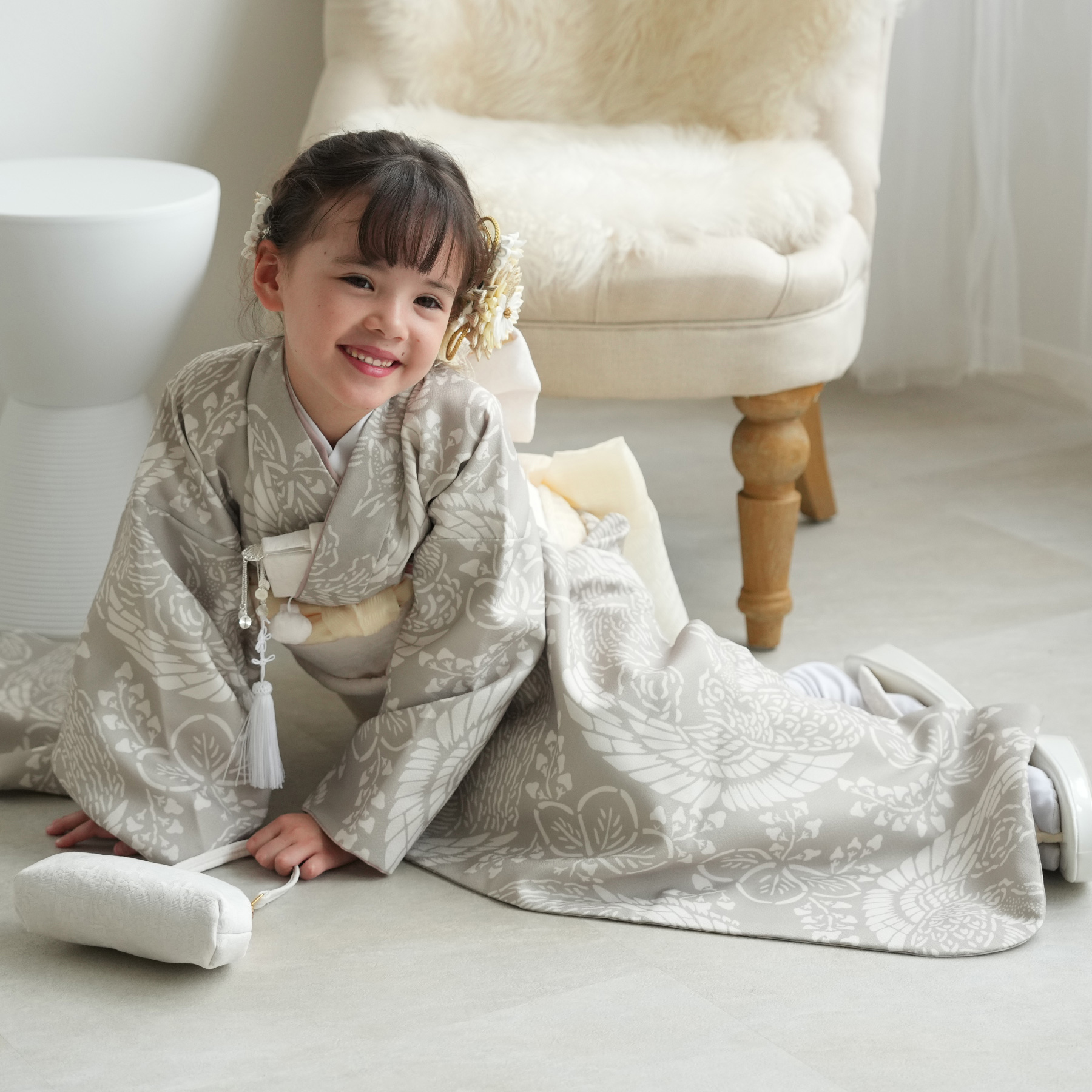 七五三 着物 7歳 フルセット 購入 ひよこ商店 女の子 四つ身 灰緑鳳凰