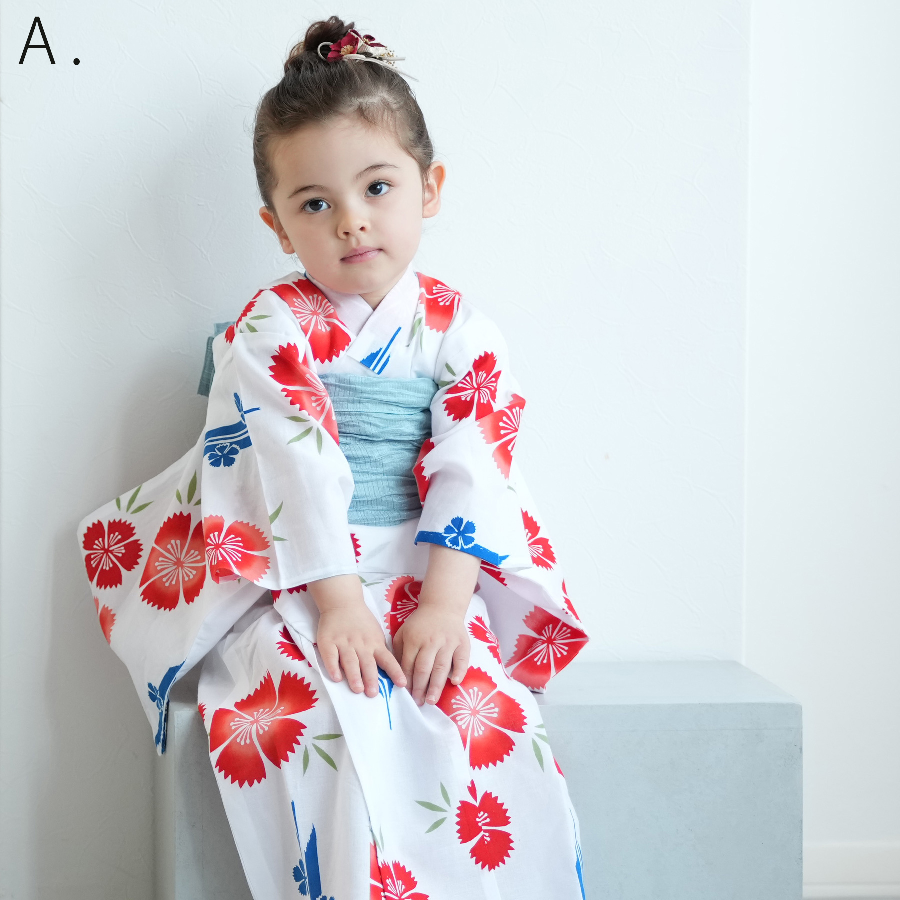 utatane 浴衣 子供 女の子 3点セット（浴衣/帯/下駄）花 菊 ピンク 赤