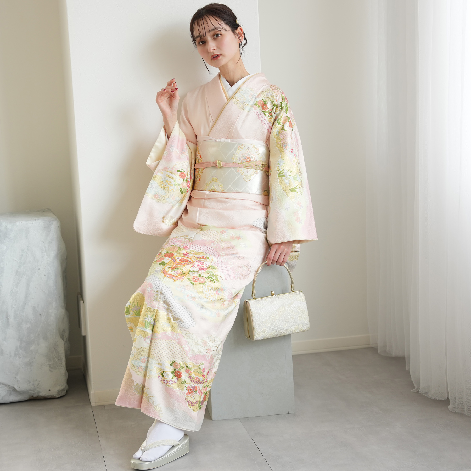 訪問着 レンタル おしゃれ 20点 フルセット 正絹 着物 花柄 ピンク系