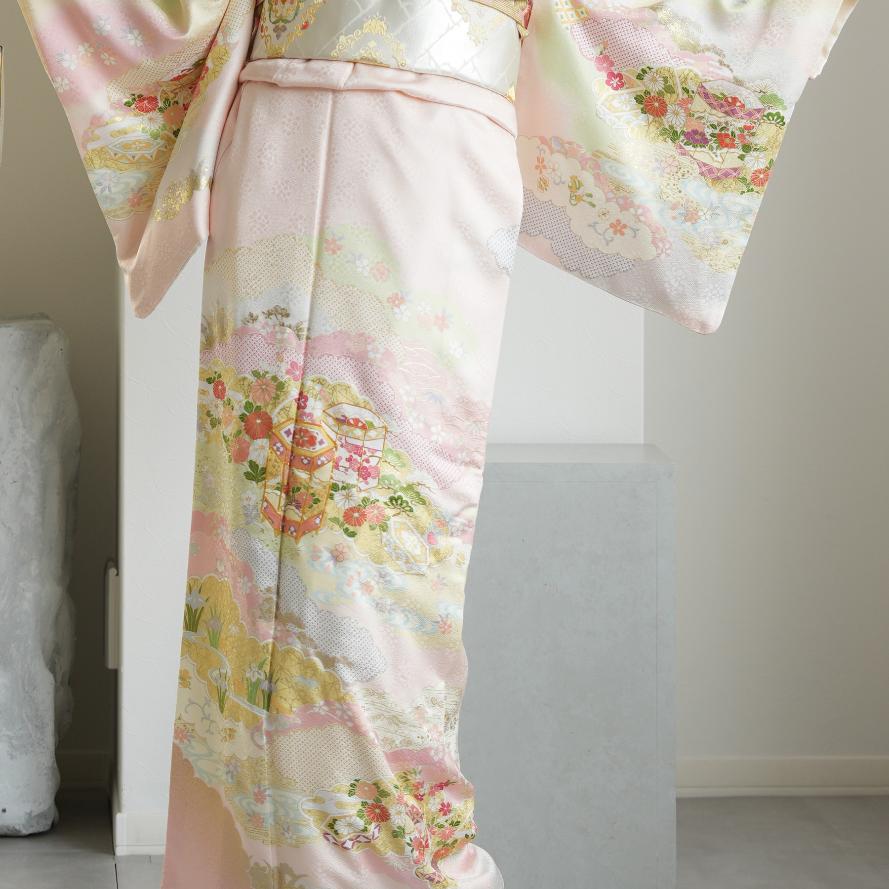 訪問着 レンタル おしゃれ 20点 フルセット 正絹 着物 花柄 ピンク系