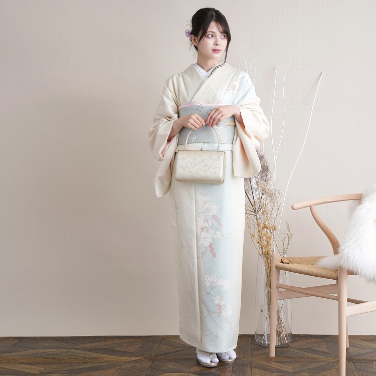 訪問着 レンタル おしゃれ 20点 フルセット 正絹 着物 花柄 黄系