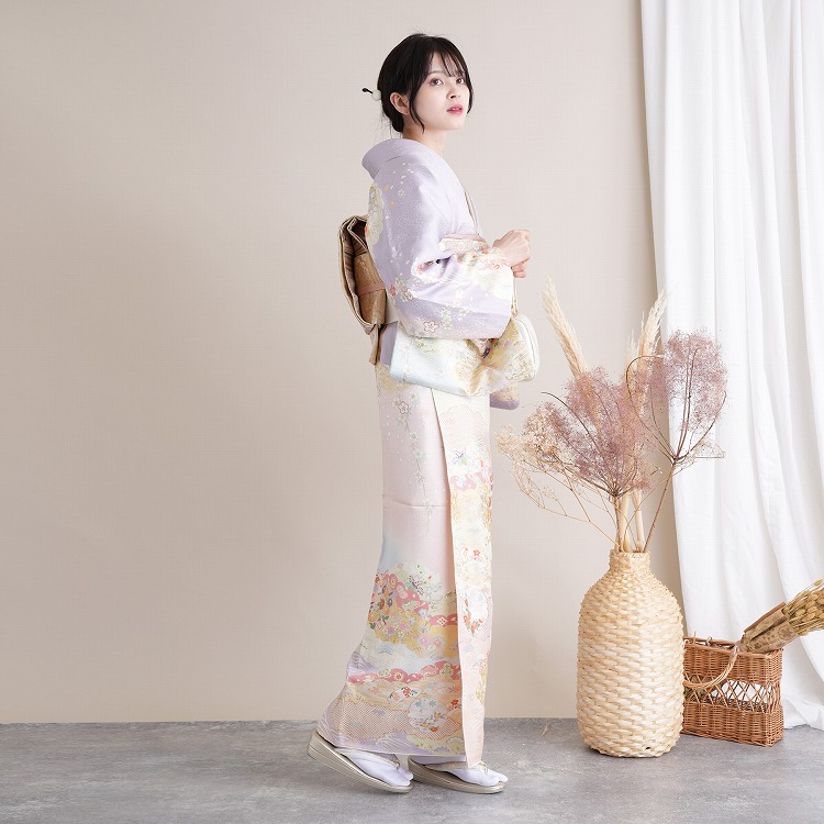 訪問着 レンタル おしゃれ 20点 フルセット 正絹 着物 花柄 紫系