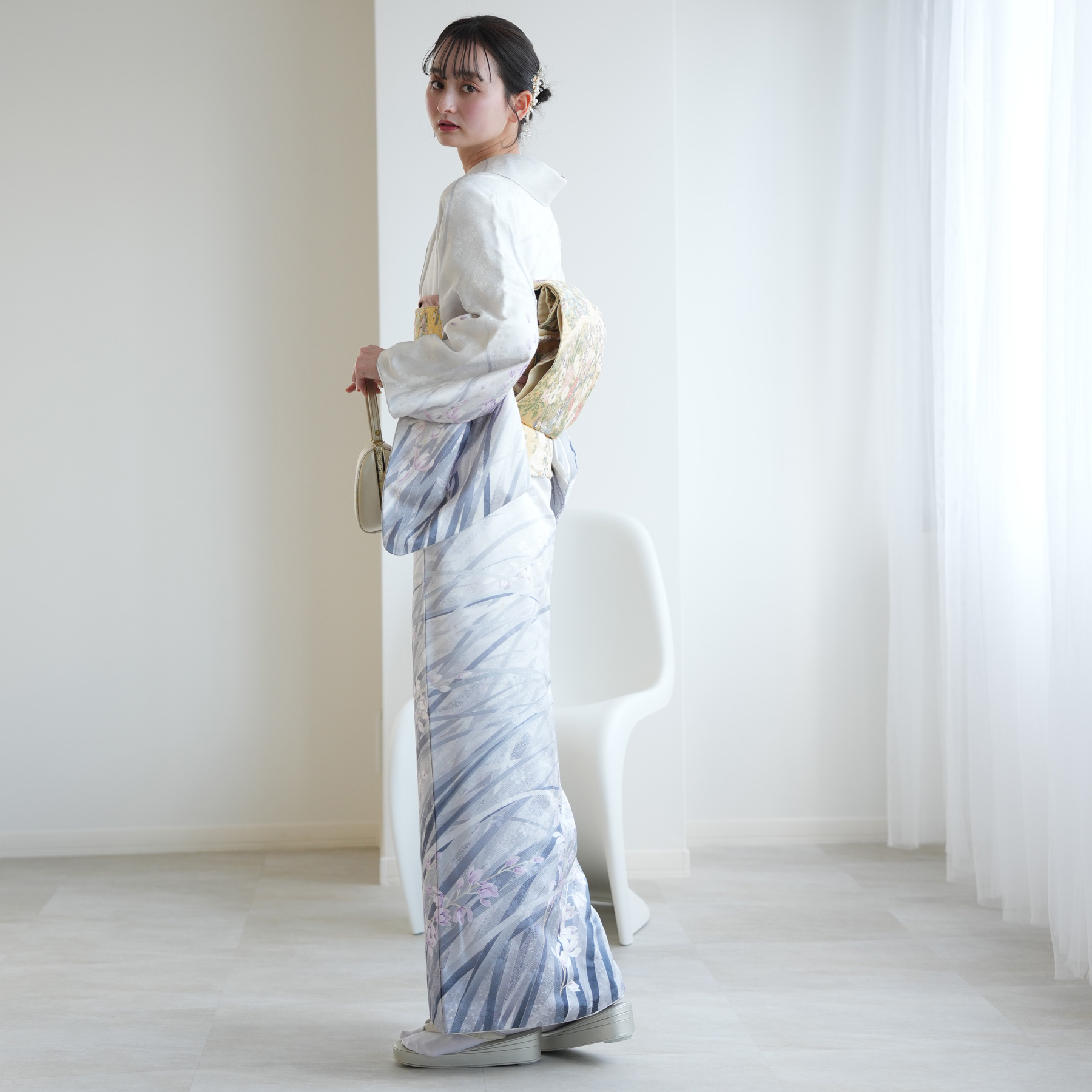 訪問着 レンタル おしゃれ 20点 フルセット 正絹 着物 花 グレー系