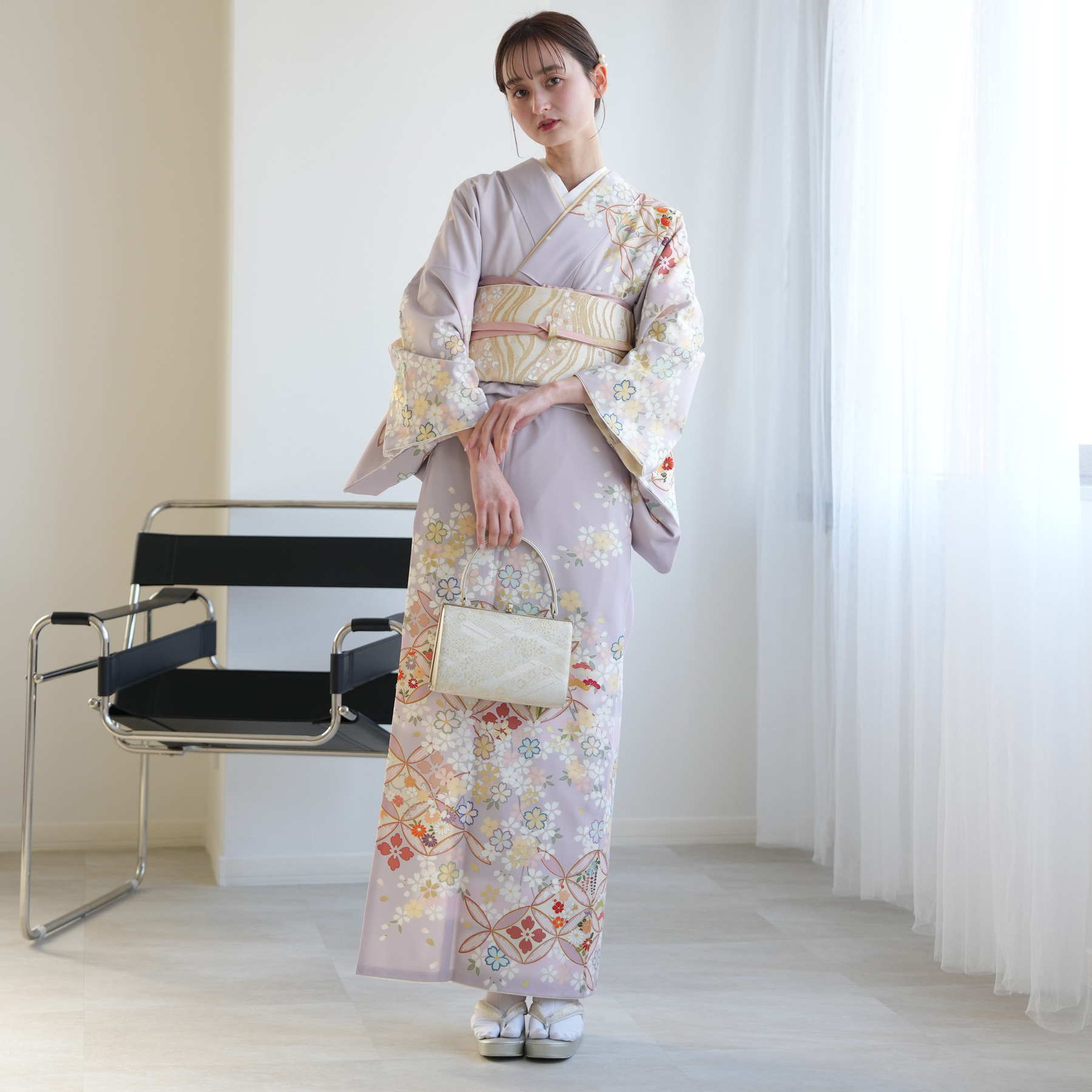 訪問着 レンタル おしゃれ 20点セット JAPAN STYLE 着物 花柄 紫系