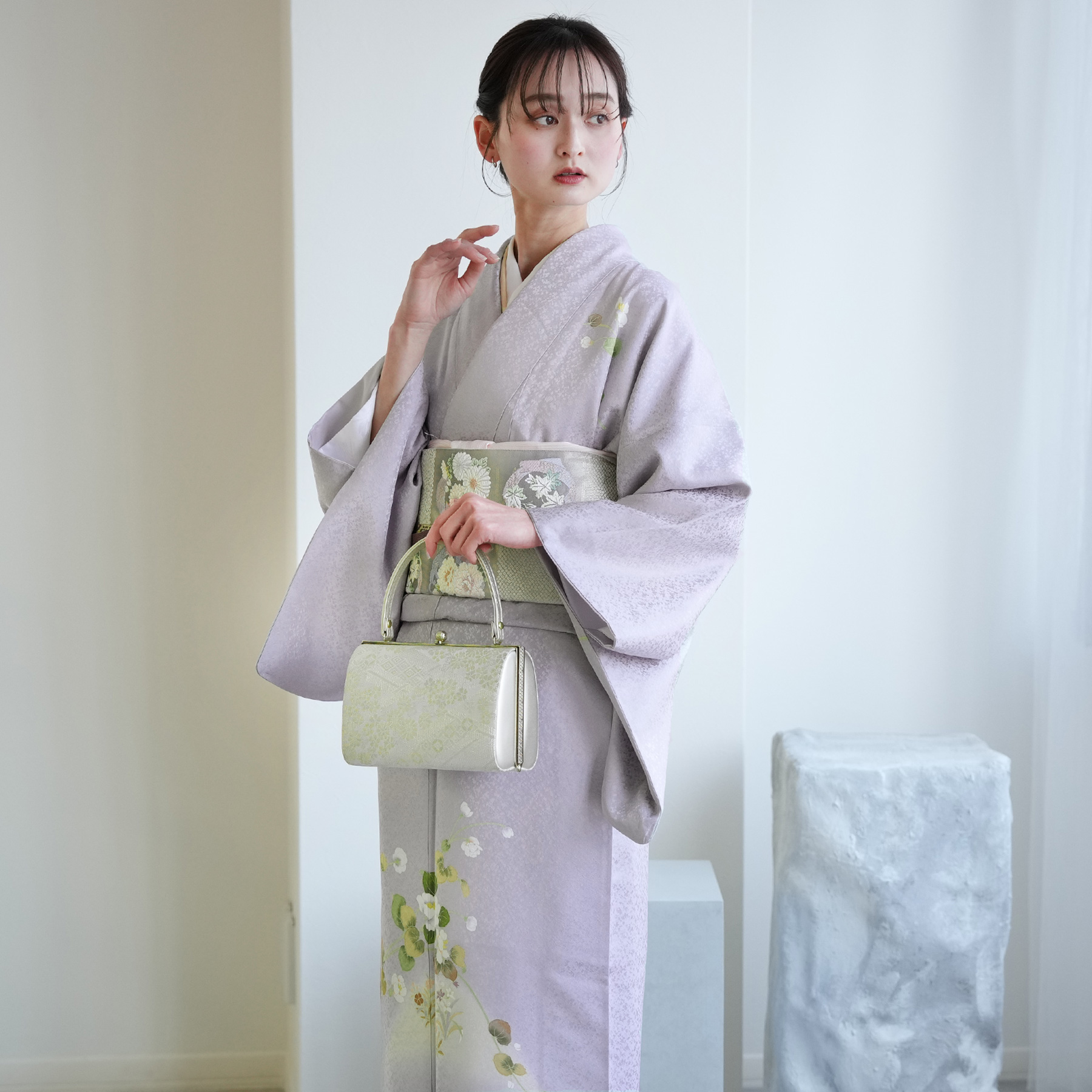 レンタル 附下訪問着 20点フルセット 藤色にはんなり古典花 付け下げ