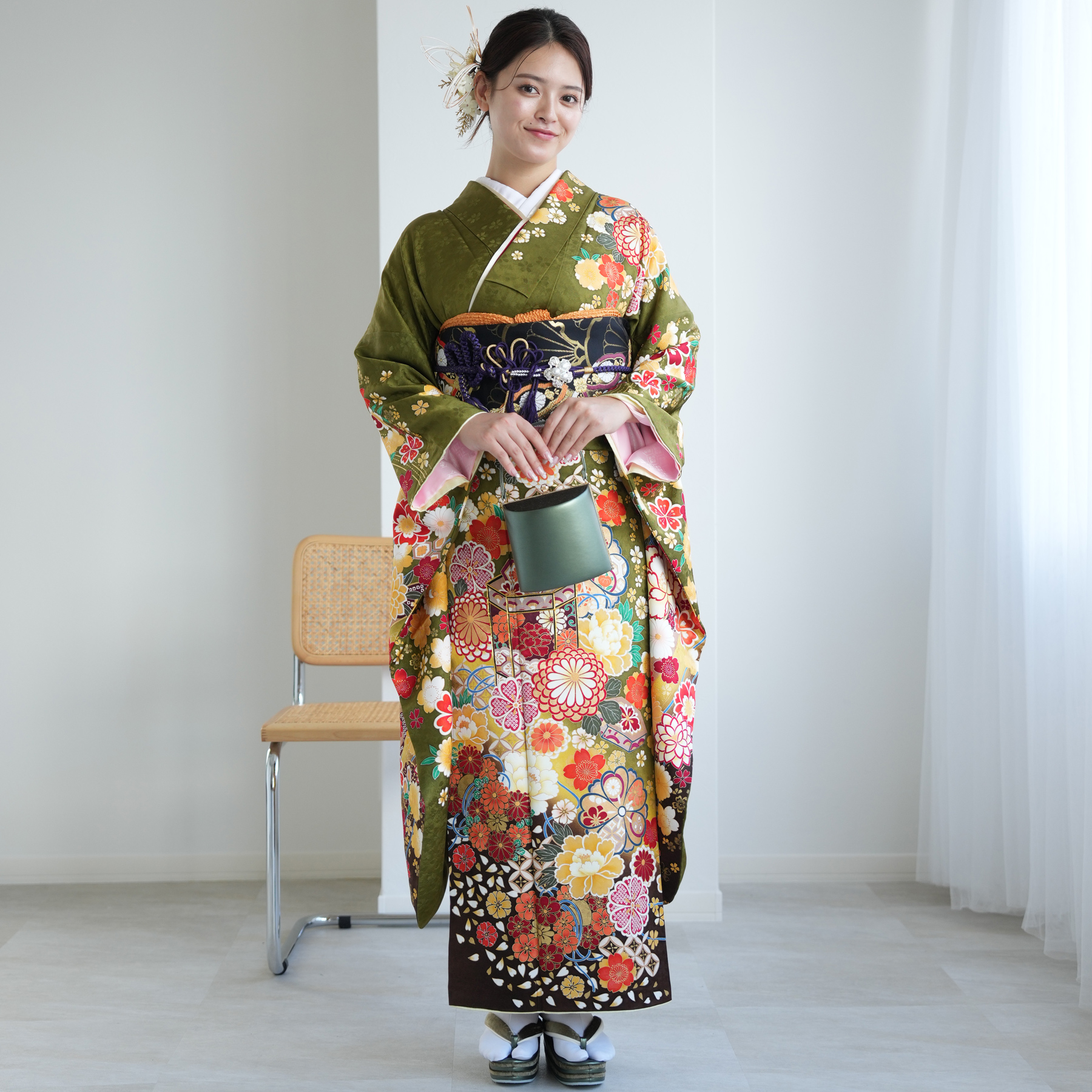 振袖 フルセット 成人式 正絹 緑 金 グリーン A9778884